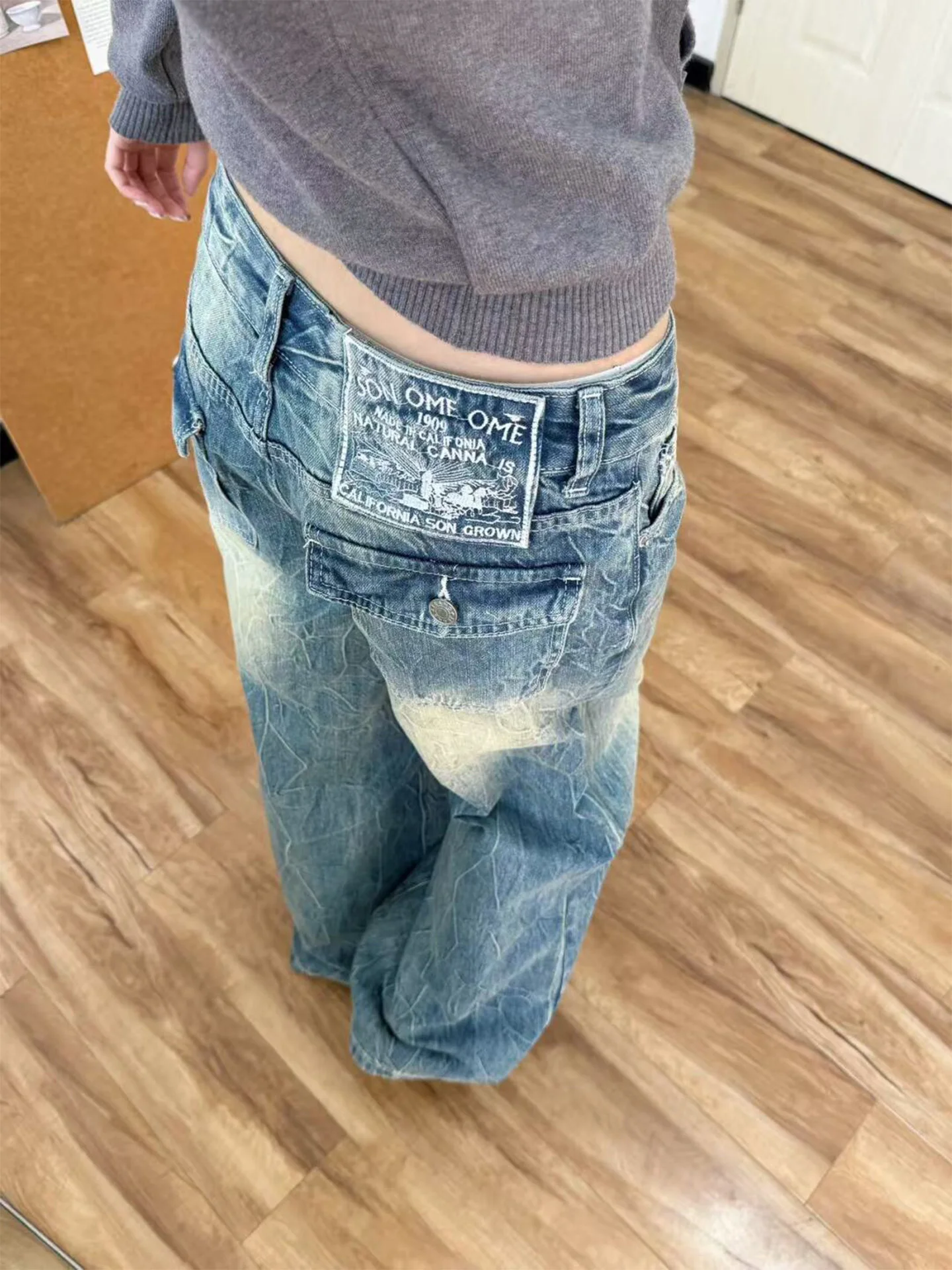 

Retro American High Waist Straight Leg Jeans Women's Summer New Loose Slim Wide Leg Pants Casual Pure Color Anti-Wrinkle
