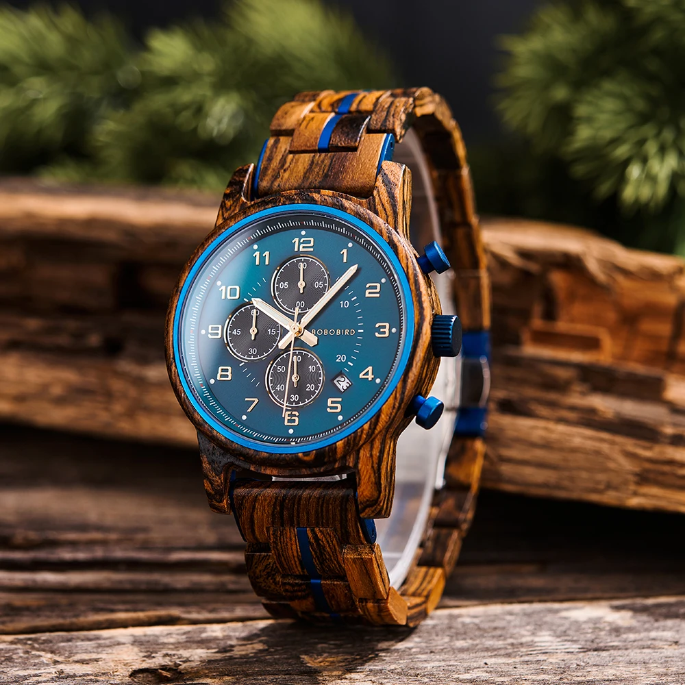 

BOBOBIRD Men's Wooden Watch Vintage Style Eco-Friendly Wood Band Stone Quartz Movement Gift for Him Business Casual Wear