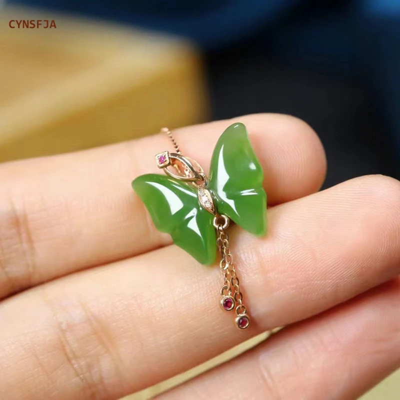 

CYNSFJA New Real Rare Certified Natural Hetian Jasper Nephrite Jade Lucky Charms Butterfly Jade Pendant Hand-carved Elegant Gift