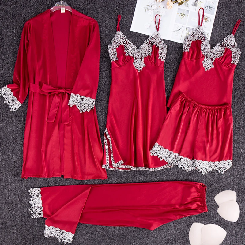 Kadın elbise takım elbise pijama Nighty saten Kimono bornoz kıyafeti gecelik ipeksi dantel uyku seti gecelikler seksi gecelik