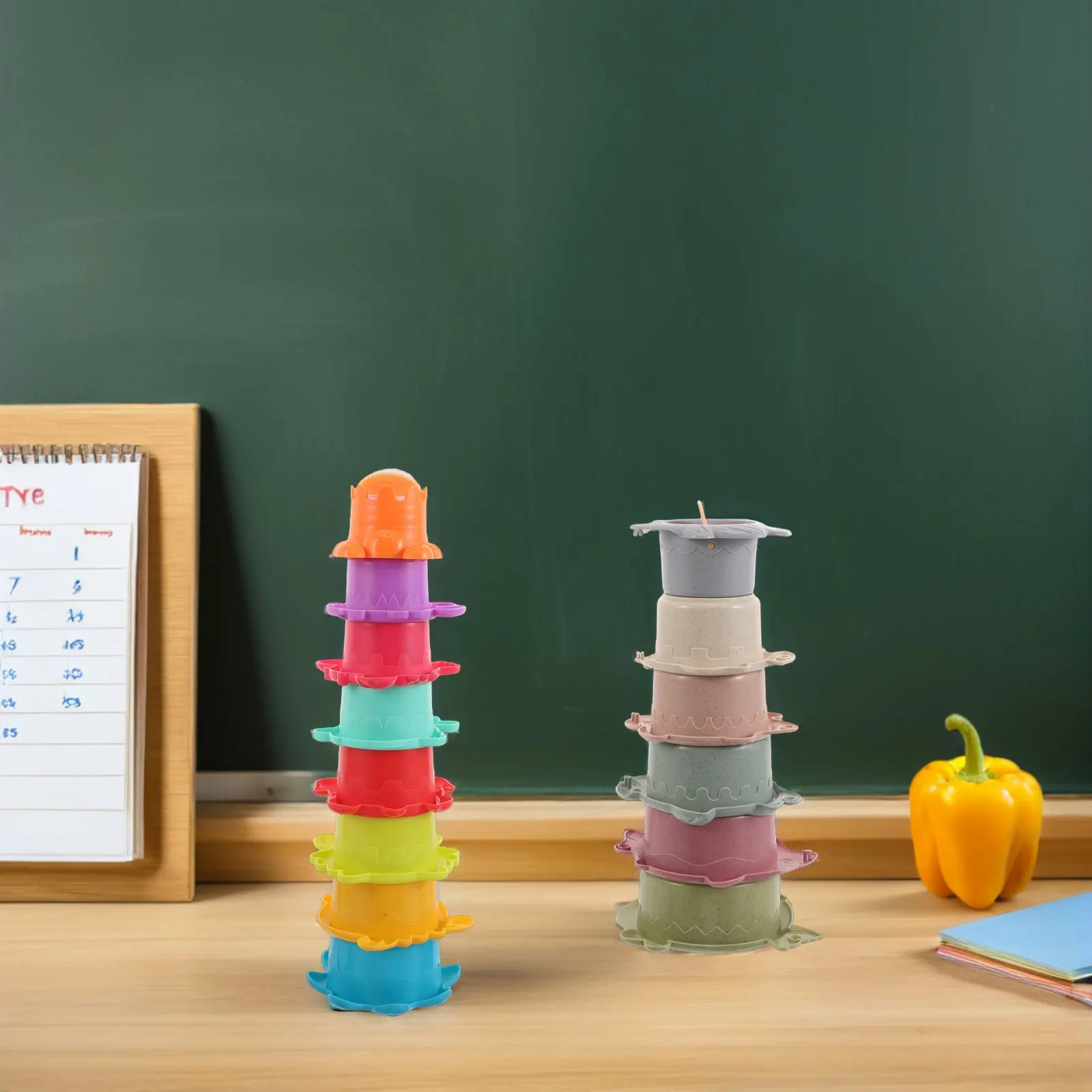 2Sets Children's Early Education Stacking Cups Fish Animal Shape Interactive Learning Fine Motor Skills Development Toddler