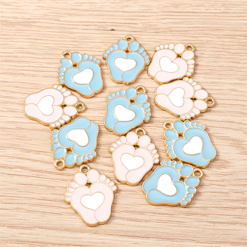 

10pcs 20x25mm Cute Enamel Love Footprints Charms Pendants for Jewelry Making Necklaces Earrings Bracelets DIY Crafts Accessories