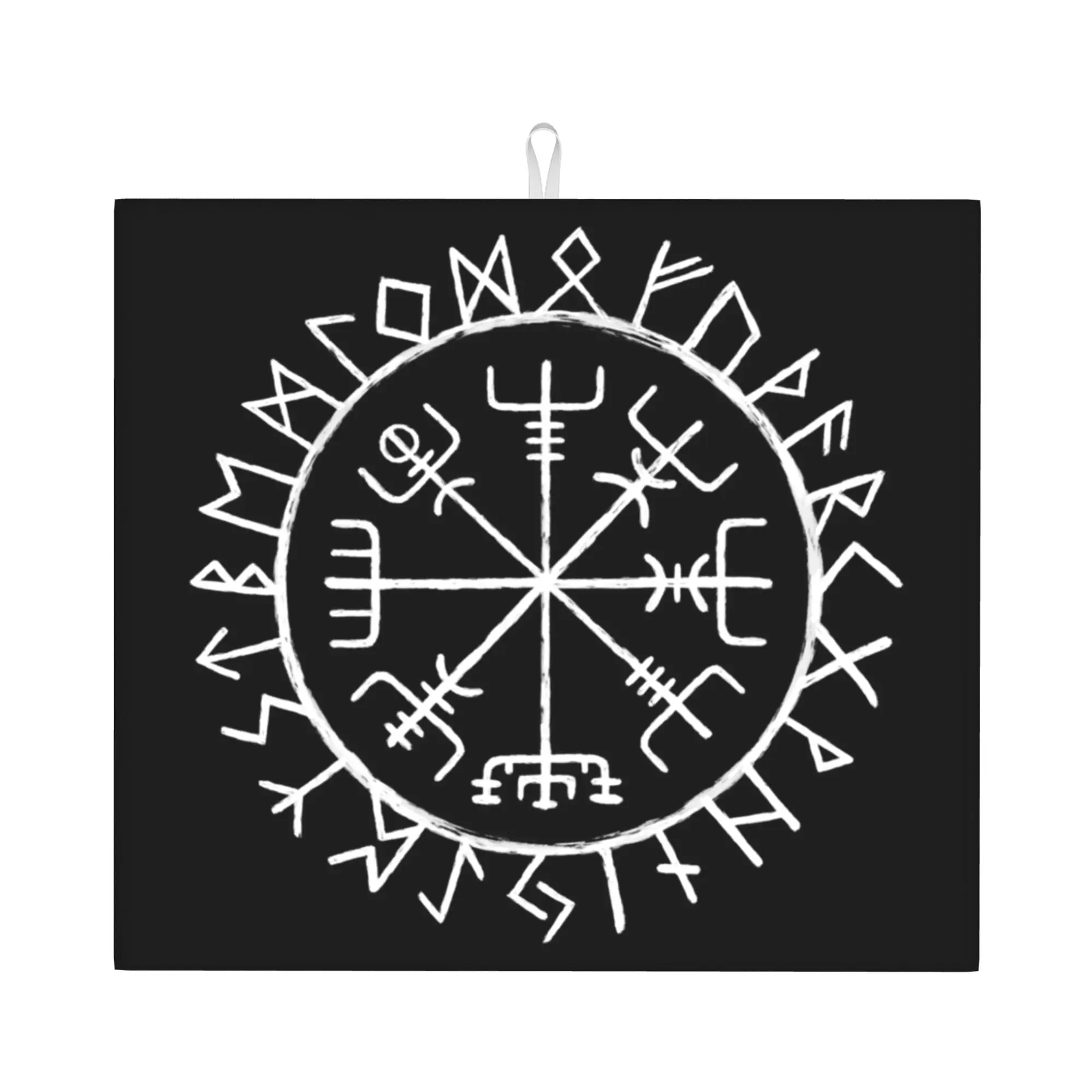 Nordic Mythology Rune Circle Viking Non‑Slip Waterproof Absorbent Barware Tableware Oil Proof Reusable Drying Mat For Kitchen