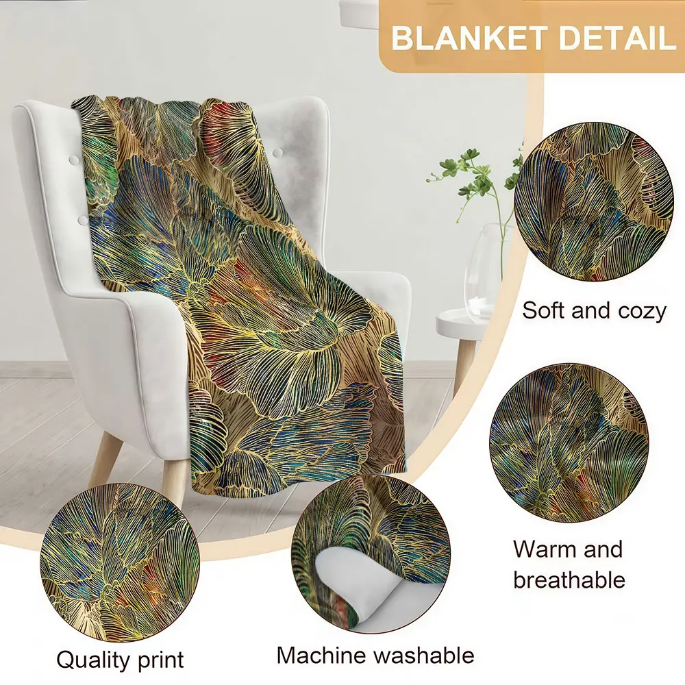 Gilded Ginkgo Leaf Soft Warm Flannel Blanket Lightweight Cozy Christmas Halloween Home Decor Room