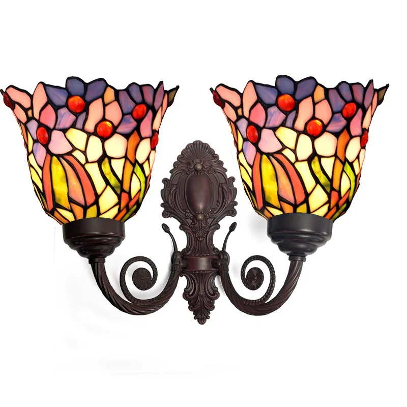 

Double head wall lamp traditional handmade stained glass lamp