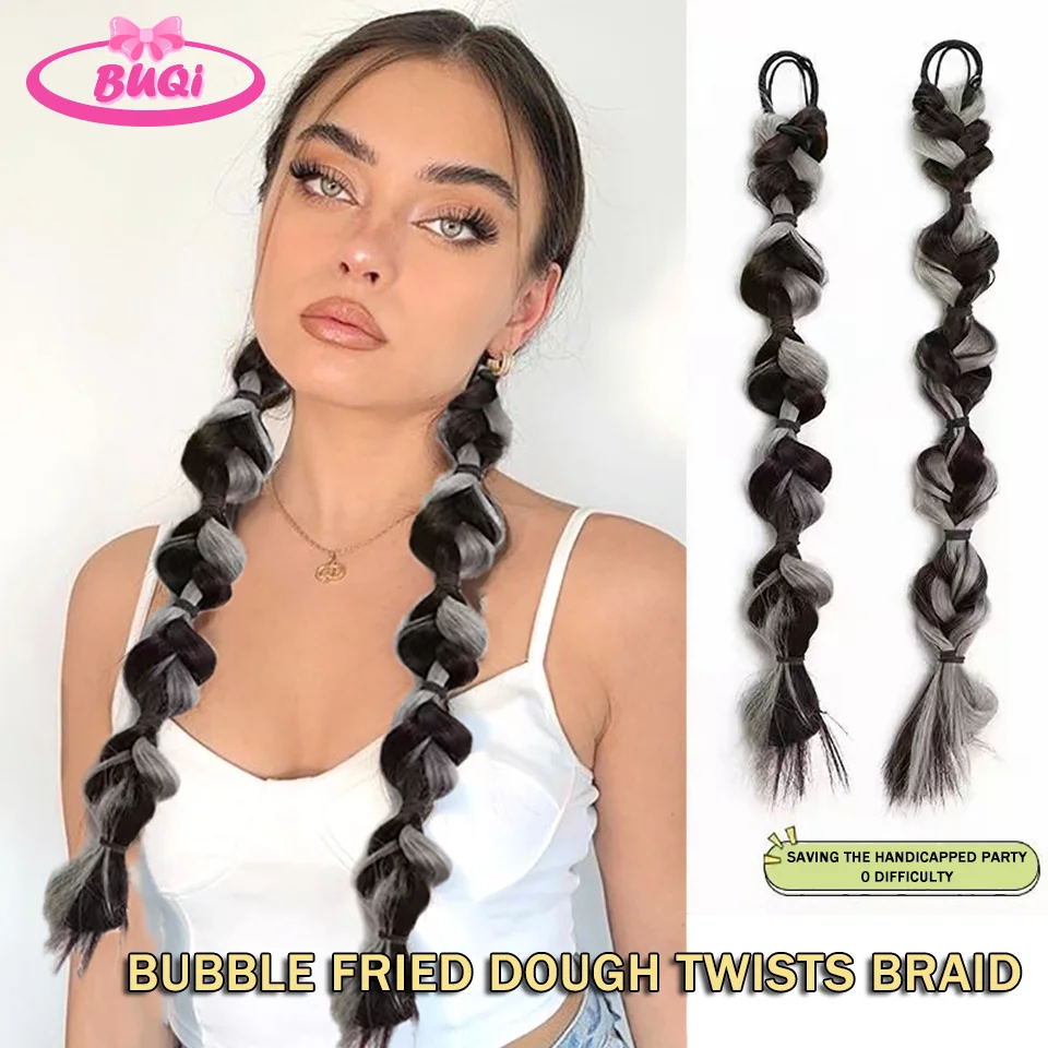 BUQI Synthetic Drawstraing Ponytail Extension Rubber Band Braided Twis Braid Hair Accessories Fake False Ponytails For Women