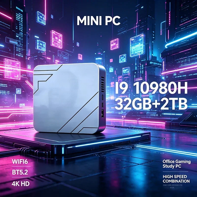 Portable Slim Core I9-10980HK Mini PC with 32GB RAM 2TB SSD WiFi6 BT5.2 4K HD High Performance Desktop for Office Gaming