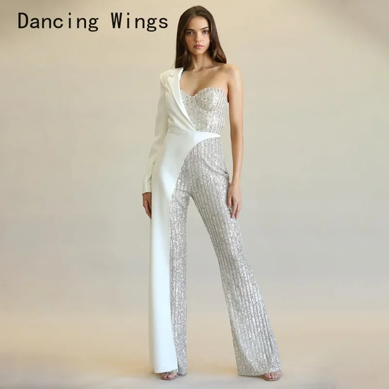 Woman Chic and Elegant Sequin Jumpsuit Rompers Sexy Patchwork Long Sleeve Bodysuit Female Flared Party Club Outfits