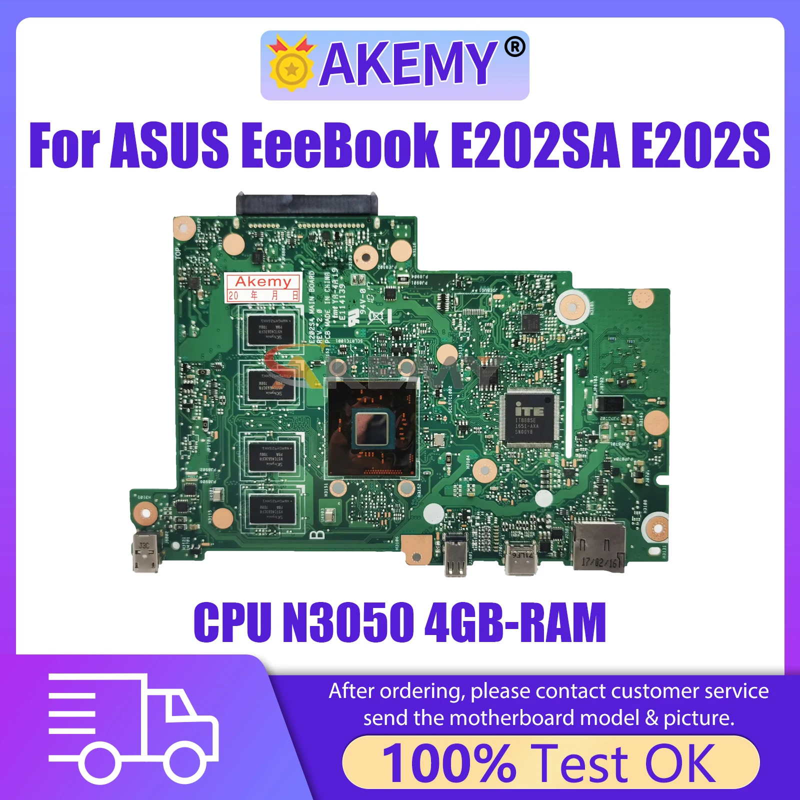 

Материнская плата для ноутбука AKEMY E202SA, для ASUS EeeBook E202 E202S Φ с процессором N3050 4GB-RAM 100% протестирована ОК