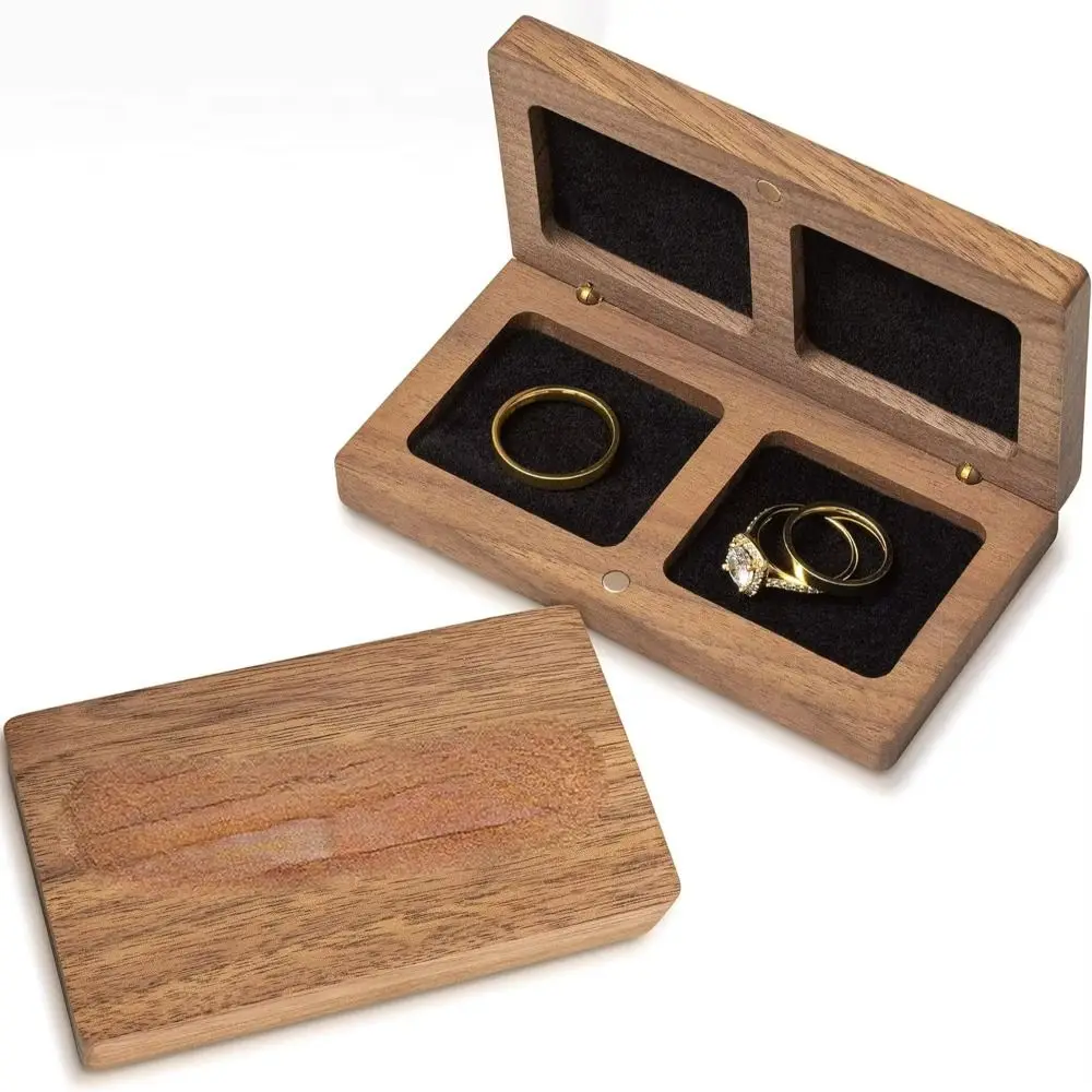 Wooden Couple Ring Box Large Capacity Double Seat Ring Bearer Box Jewelry Organizer Display Holder Rings Gift Box Travel Packing