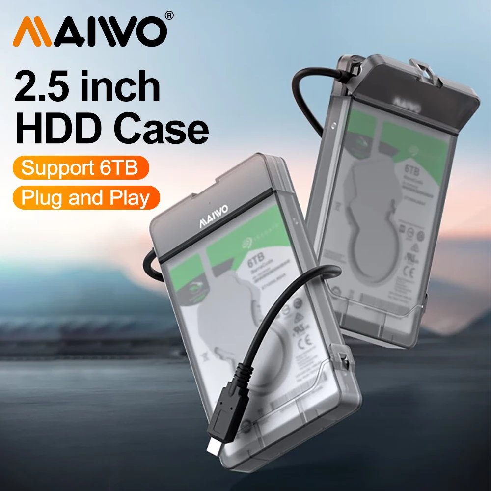 MAIWO HDD 케이스, 2.5 인치 하드 드라이브 인클로저, USB C 타입 SATA HDD SSD 박스, 6TB HDD 하드 디스크 드라이브 SSD 케이스 박스, PC 노트북 노트북용