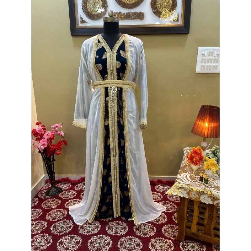 Turquoise & White New Inner Jacket Kaftan African Attire Bridesmaid Wedding Dress