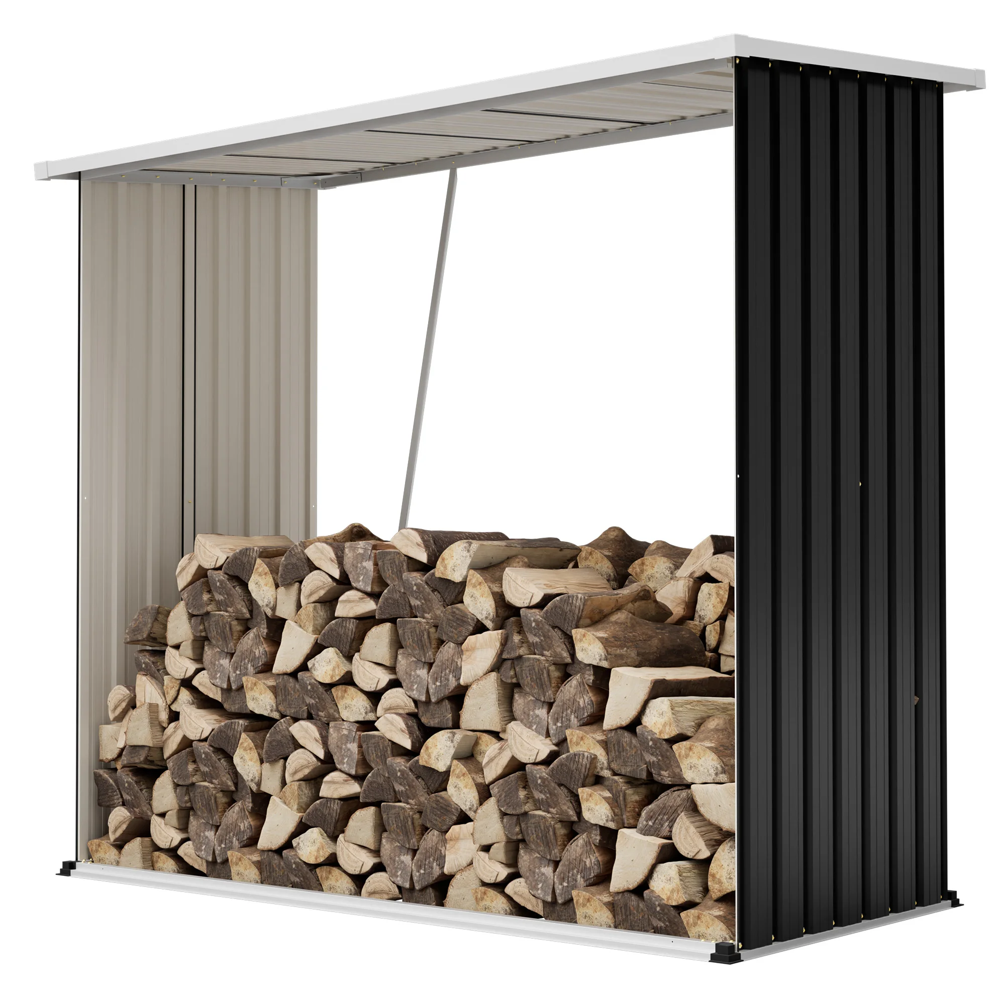 Outdoor Galvanized Steel Firewood Storage Shed, Weather‑Resistant Log Holder with Raised Base & Full Accessory Kit for Backyard Patio