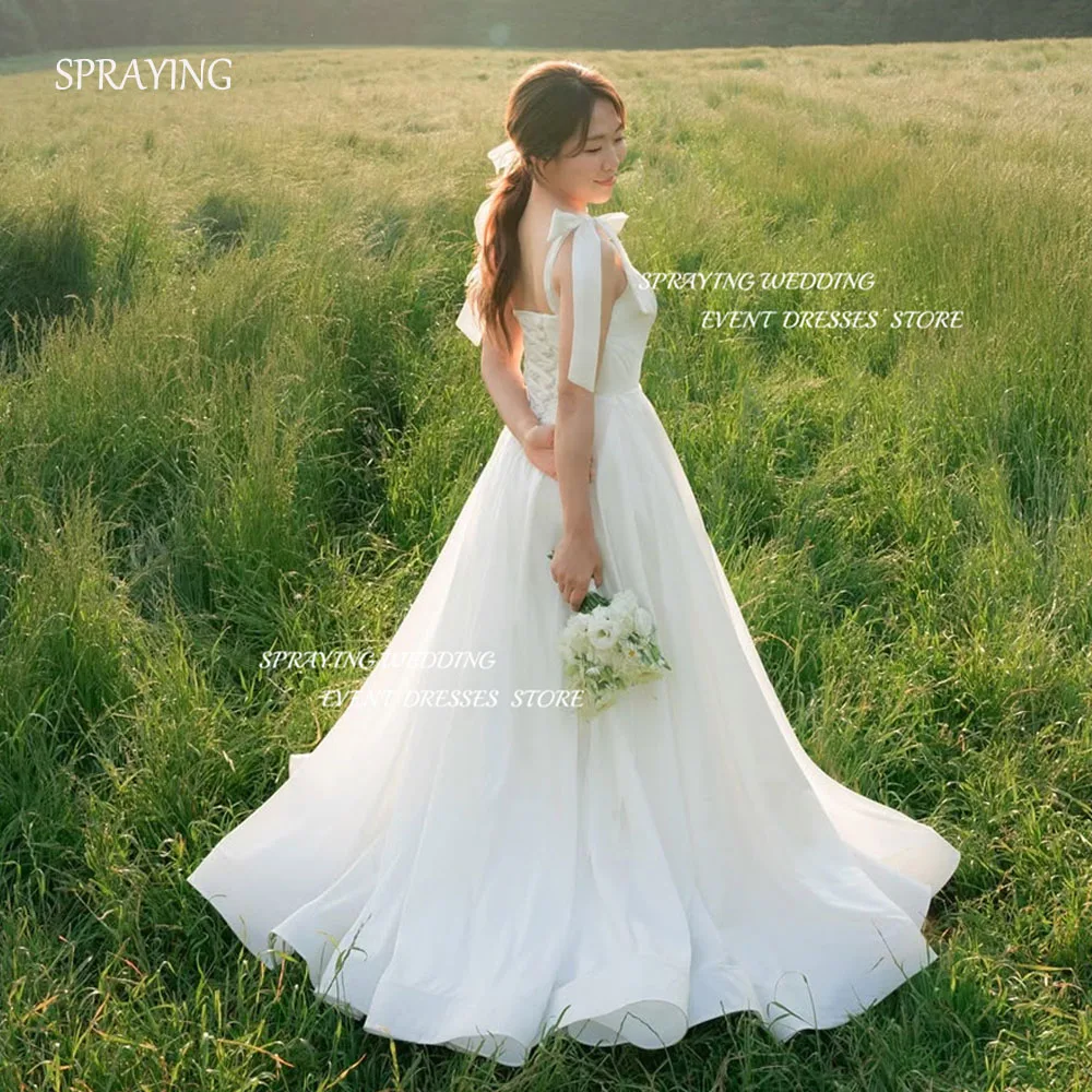 

SPRAYING Ivory Bow Strap Wedding Dress Korea Photo Shoot 웨딩드레스 Strapless A line Long Taffeta Bridal Gowns Corset Customized 2025