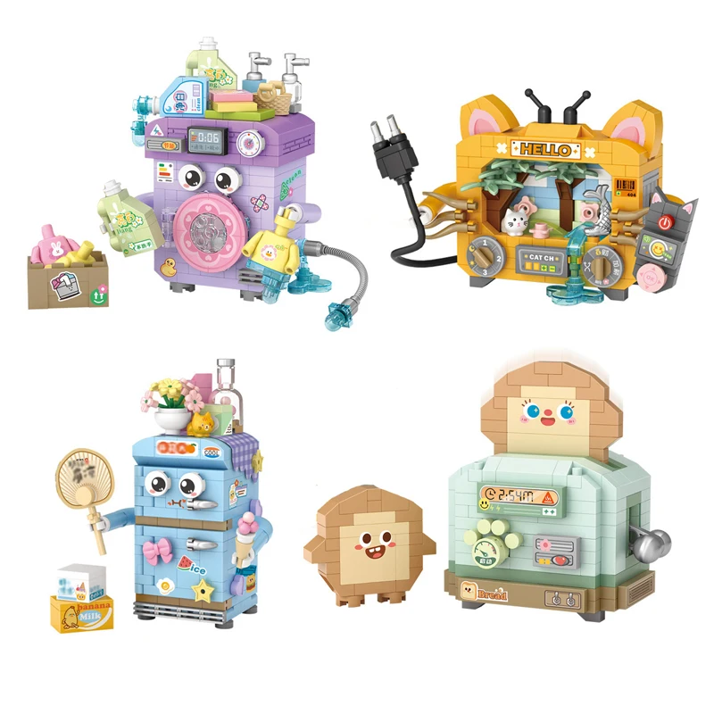 

Mini Building Block Toaster Tv Set Home Appliance Model Assembled Brick DIY Fun Puzzle Toy Gift Suitable for Home Decoration