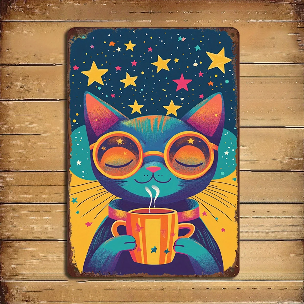 Funky Cat Vintage Style Cartoon Cat Metal Iron Wall Art Easy To Hang Suitable for Home Gallery Cafe and Restaurant Decoration