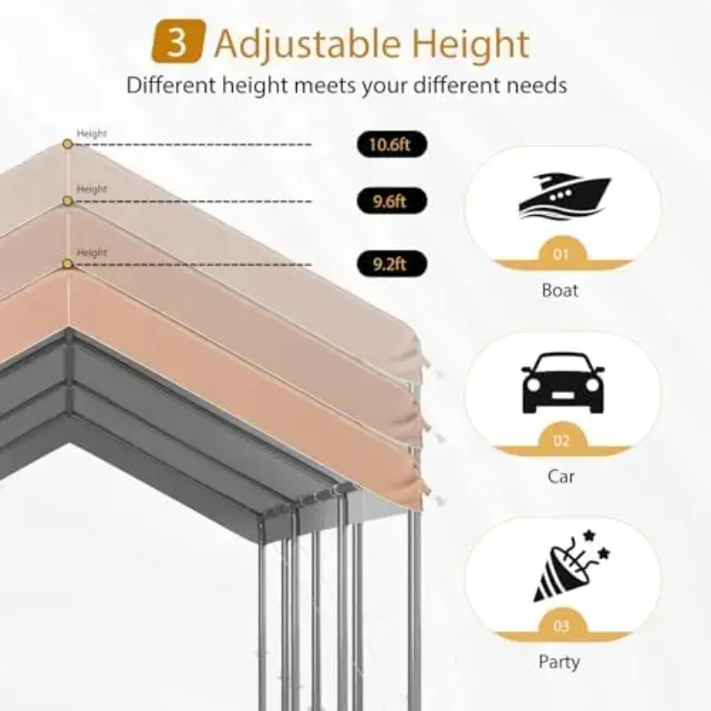 Carport 10x20 ft Heavy Duty Carport Canopy, Adjustable Height Potable Car Canopy for Cars, Boats, Trucks, Outdoor