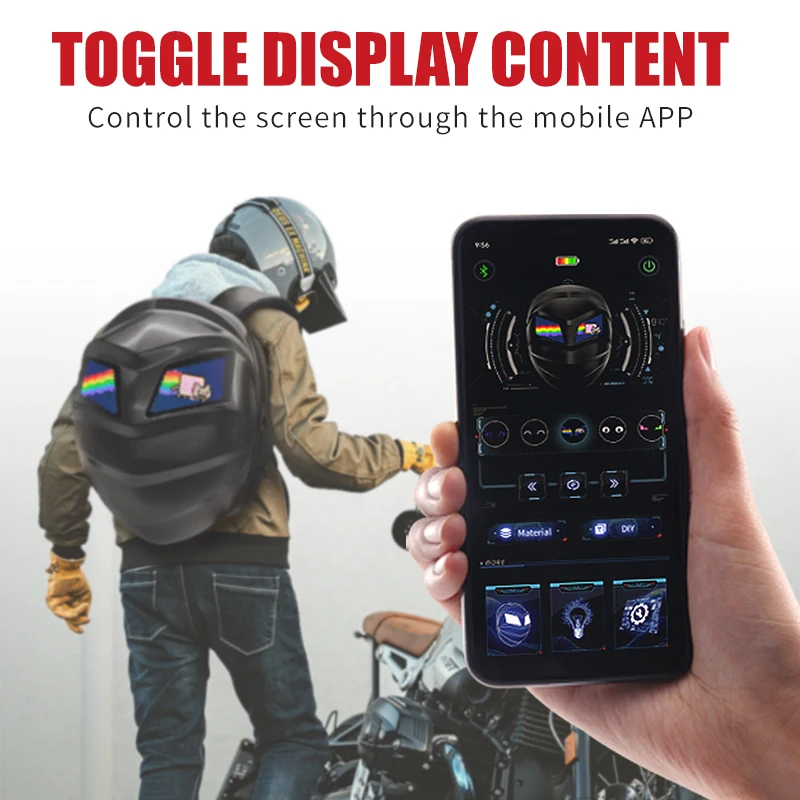 

LED Rider Backpack With Eyes Bluetooth App Contral Travel Helmet Backpack Motorcycle Knight Cycling Backpack Locomotive Backpack