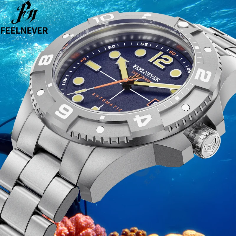 FeelNever 남성용 전문 자동 운동 기계식 시계 316L 스테인레스 스틸 방수 뚜르 비옹 날짜 다이빙 시계