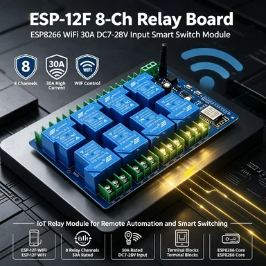 ESP8266 8-Channel 30A WiFi Relay Module, ESP-12F, DC7-28V Power, Dev Board