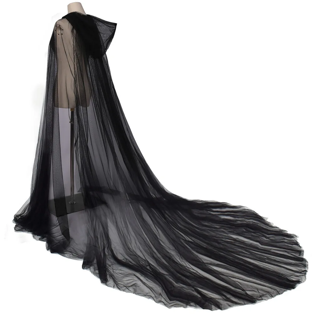 Halloween Costume for Women Hood Tulle Cape Cloak Black White Red Wedding Bridals Floor Length Soft Mesh Cloaks