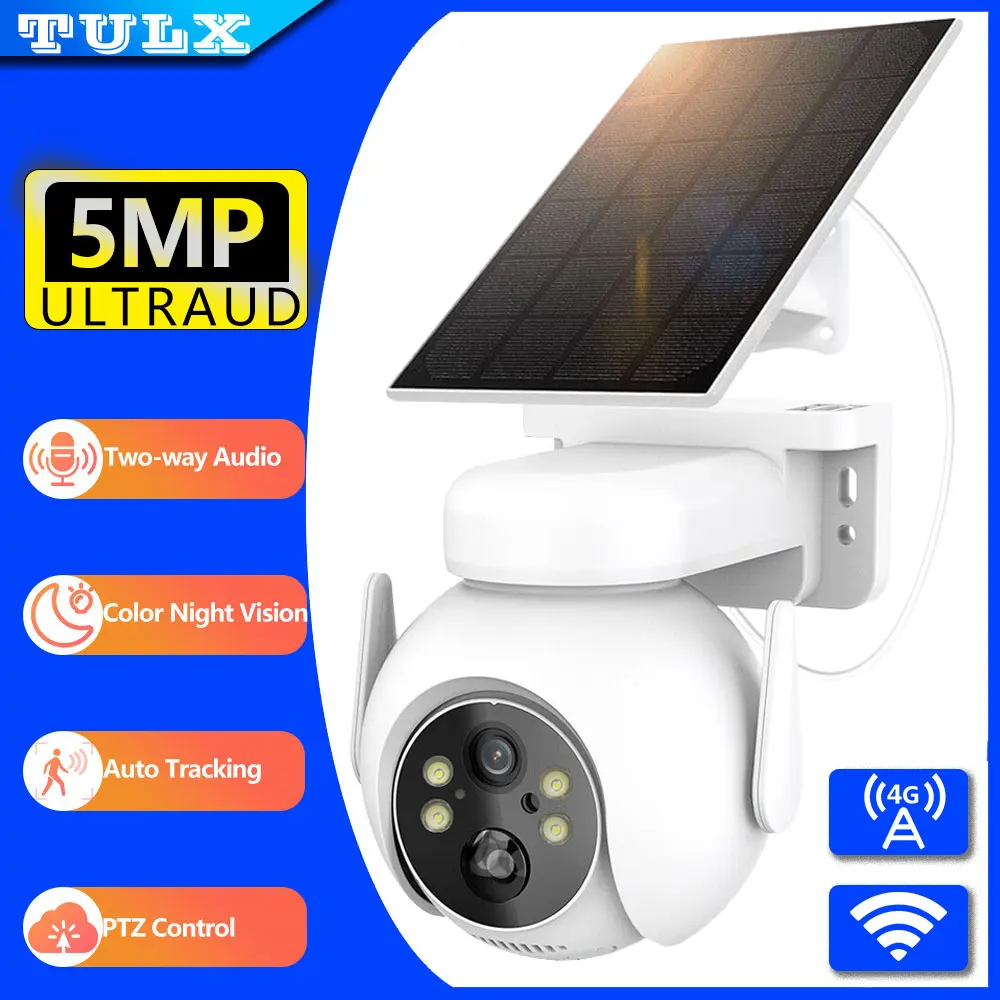 

LZJV WIFI Security 4K HD 5MP 4G Dual Lens PTZ Solar Camera Dual Screens PIR Human Tracking Outdoor Surveillance IP Camera CCTV