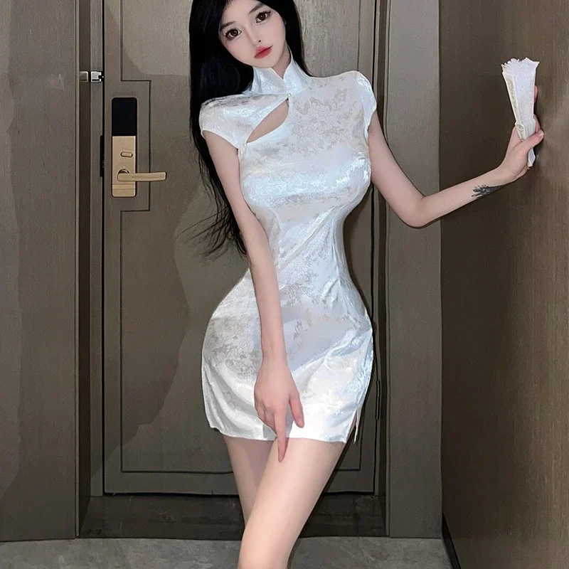Vintage Chinese traditional cheongsam skirt sexy Chinese mini slim split dress cosplay costume women Classic tight Qipao outfit