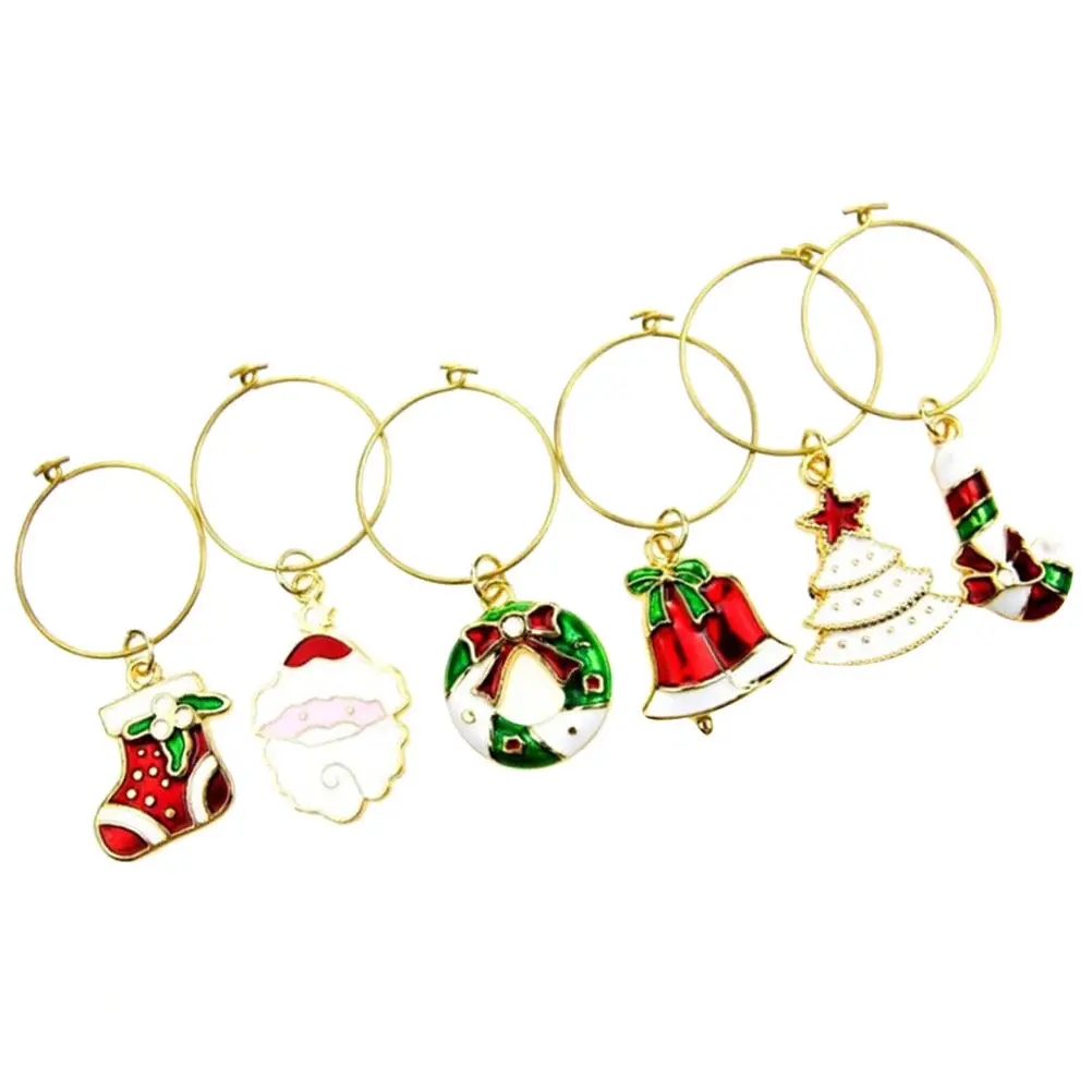 6Pcs Classic Elegant Wine Glass Rings Christmas Decorations Fine Craftsmanship Cocktail Markers for Margarita Martini