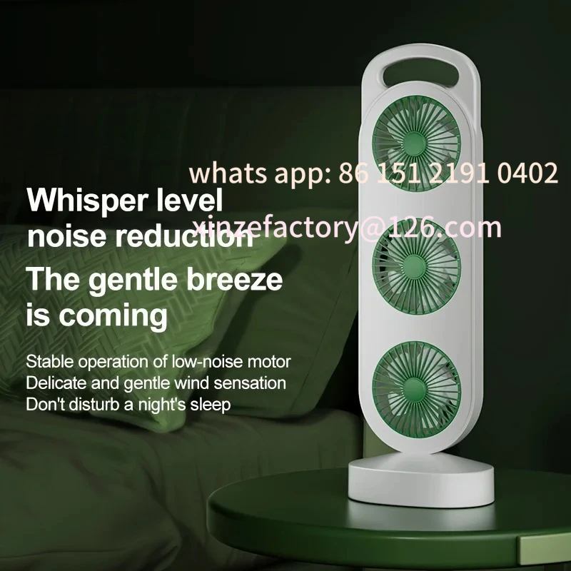 Nuovo ventilatore da tavolo a tre turbine personalizzabile, design a tre turbine, vento forte, silenzioso e confortevole, adatto per campi all'aperto