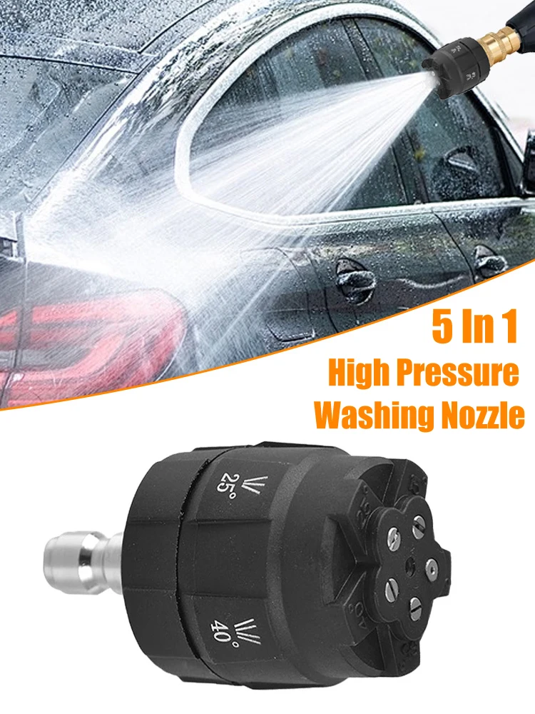 

5 In 1 High Pressure Washing Nozzle 1/4 Quick Connector Rotating Car Washer Spray Nozzle Gardening Tools Nozzle Accessories