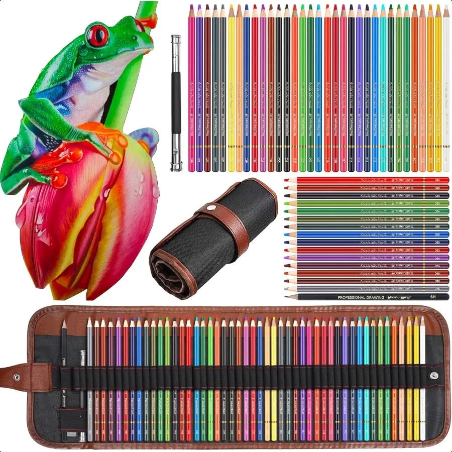 

48 Color Colored drawing sketching Pencils Set for Coloring Books Drawing kit Art plies with Roll up Canvas Case gift for Adult