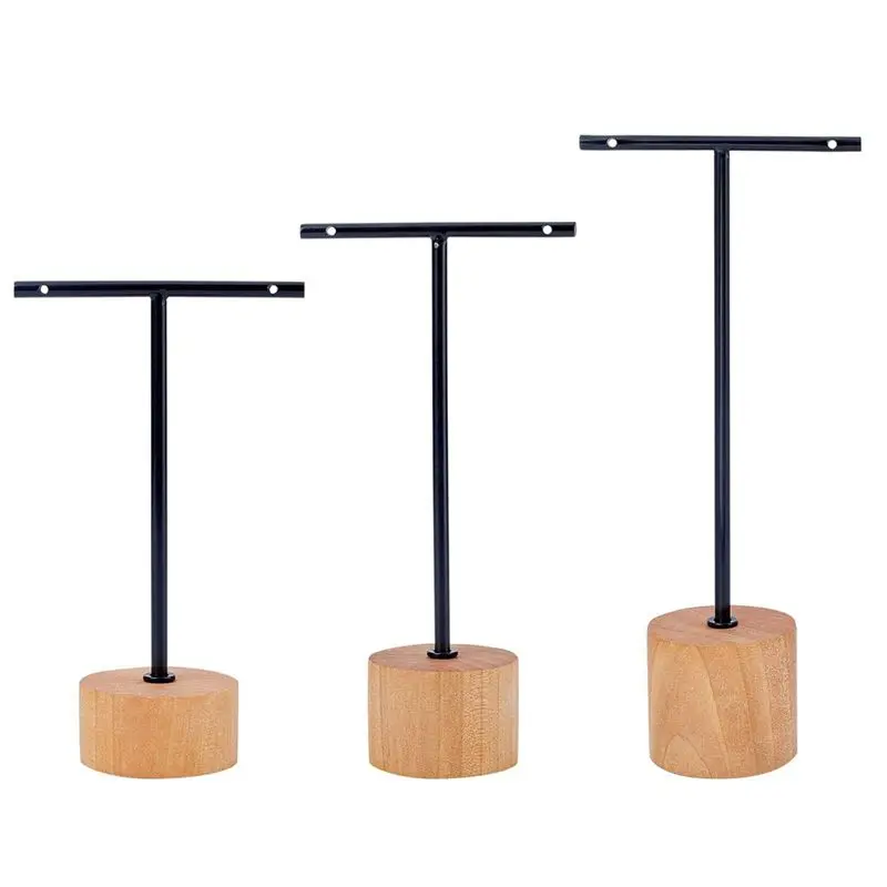 ABZF 2026 3Pcs T Bar Earring Display Stand with Wooden Base Jewelry Holders Hanging Jewelry Organizer for Photography Props A
