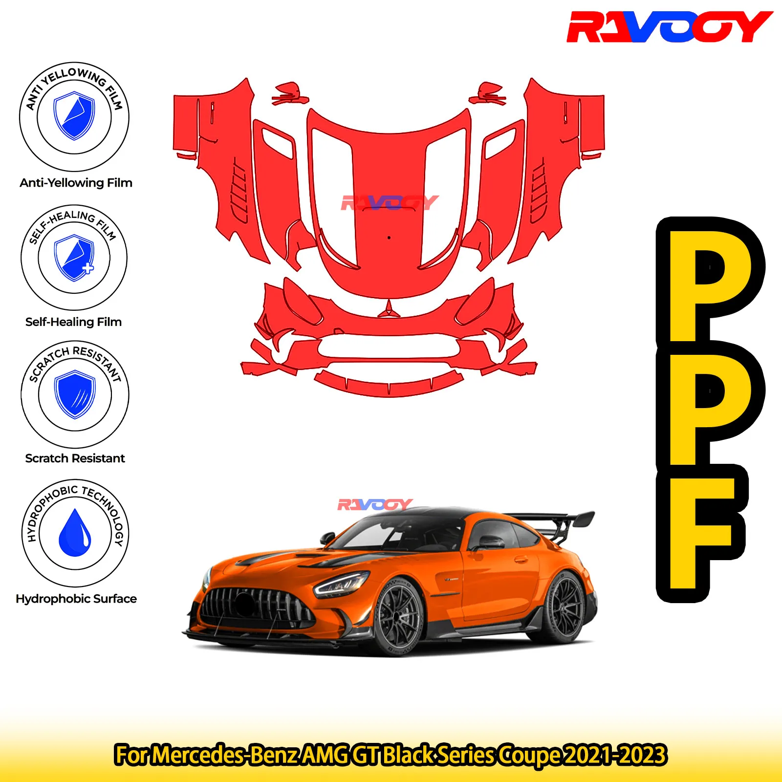 

For Mercedes-Benz AMG GT Black Series Coupe 2021-2023 Glossy Matte Black Precut front PPF Kit Paint Protection Film