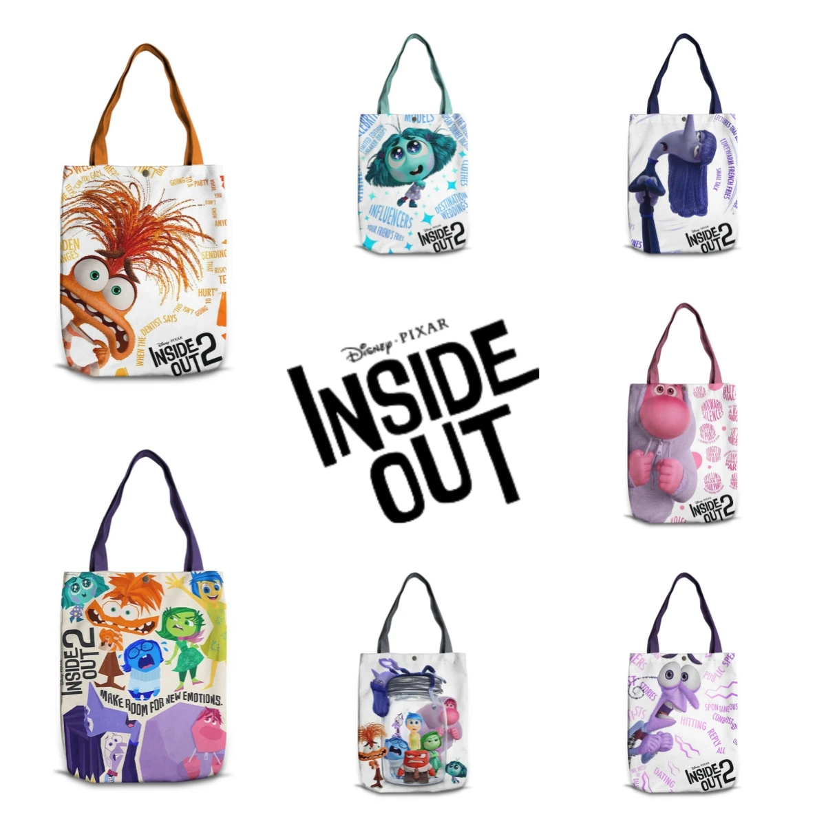 Disney Inside Out 2 Emotion Peripheral Shoulder Reusable Canvas Bag Casual Shopping Bags School Supplies Movie Merchandise