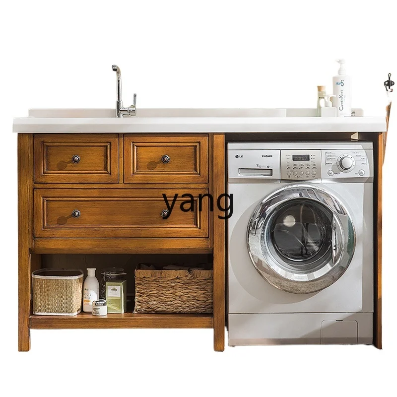 LH  American solid wood washing machine integrated cabinet balcony laundry sink significant other cabinet combination