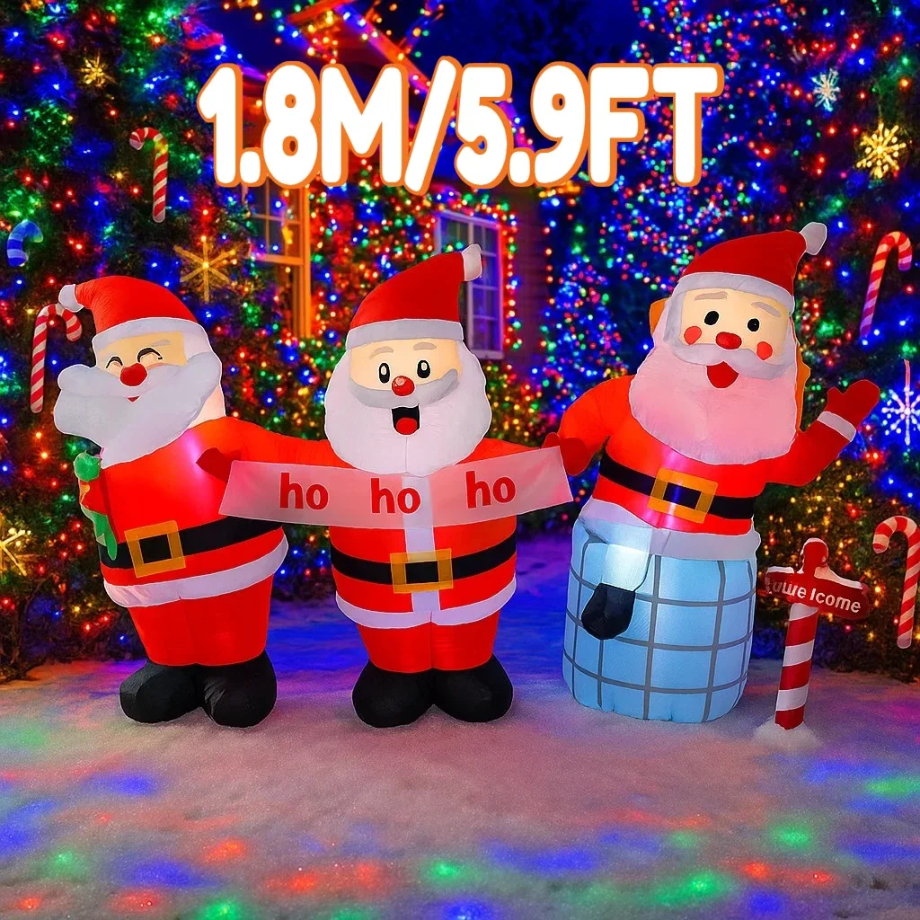 1.8M/5.9FT Inflatable Santa Claus Ho Ho Ho  Lights LED Home Holiday Lighting Decor Yard Xmas Supplies Outdoor Party Decoration