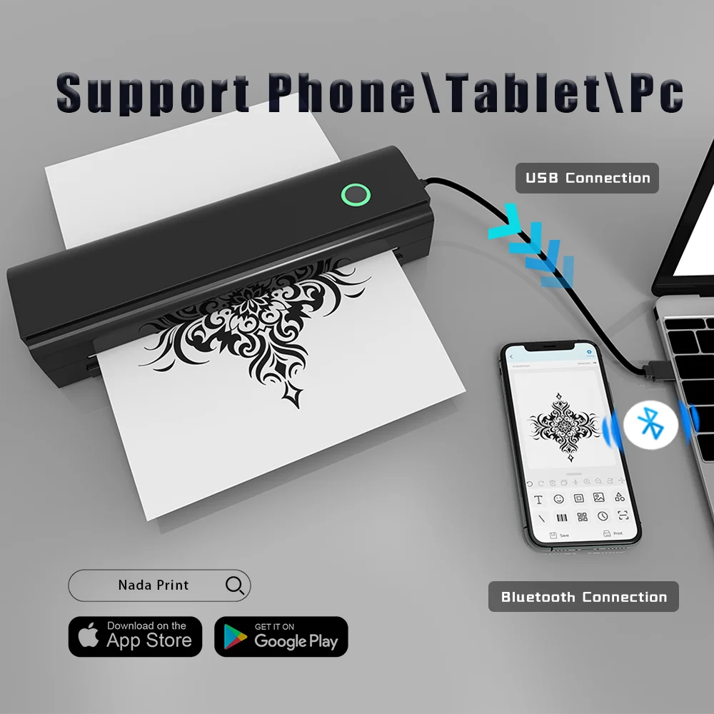 N80 A4 Portable Thermal Printer with for Connectivity 15mm/s Speed Inkless Mini Design 203dpi Resolution-