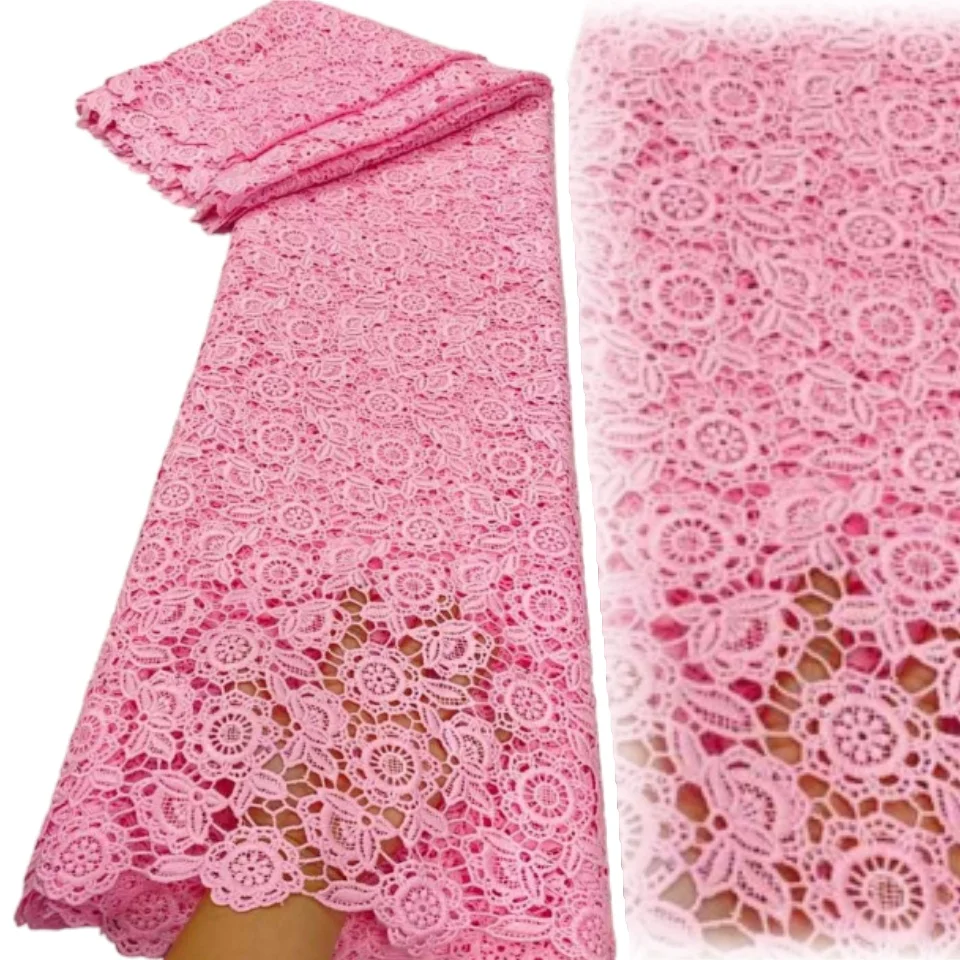 

African Cord Lace Fabrics 5 Yards 2025 High Quality Nigerian Guipure Sequins Beaded Lace Fabric For Women Wedding Dresses TP1548