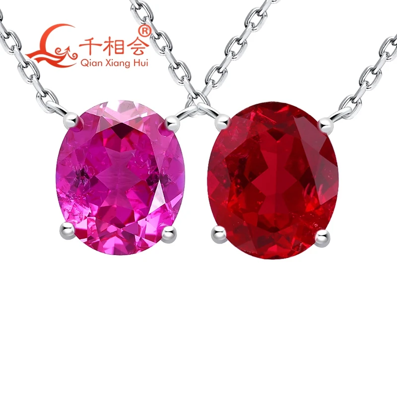 925 silver oval shape 10*12mm rose pink / Pigeon Blood Red color lab grwon created ruby with inclusions Jewelry Pendant Necklace