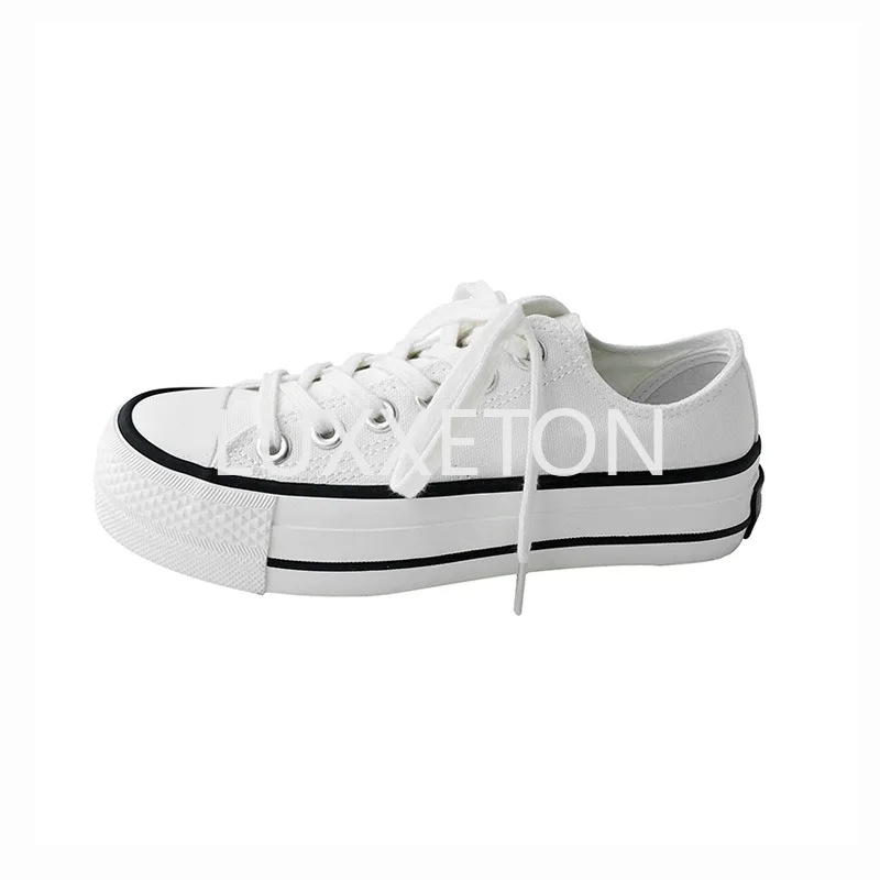 Thick-soled Canvas Women\'s Shoes 2024 New All-match Student Small Whiteboard Shoes Low-top White Casual Shoes Increased