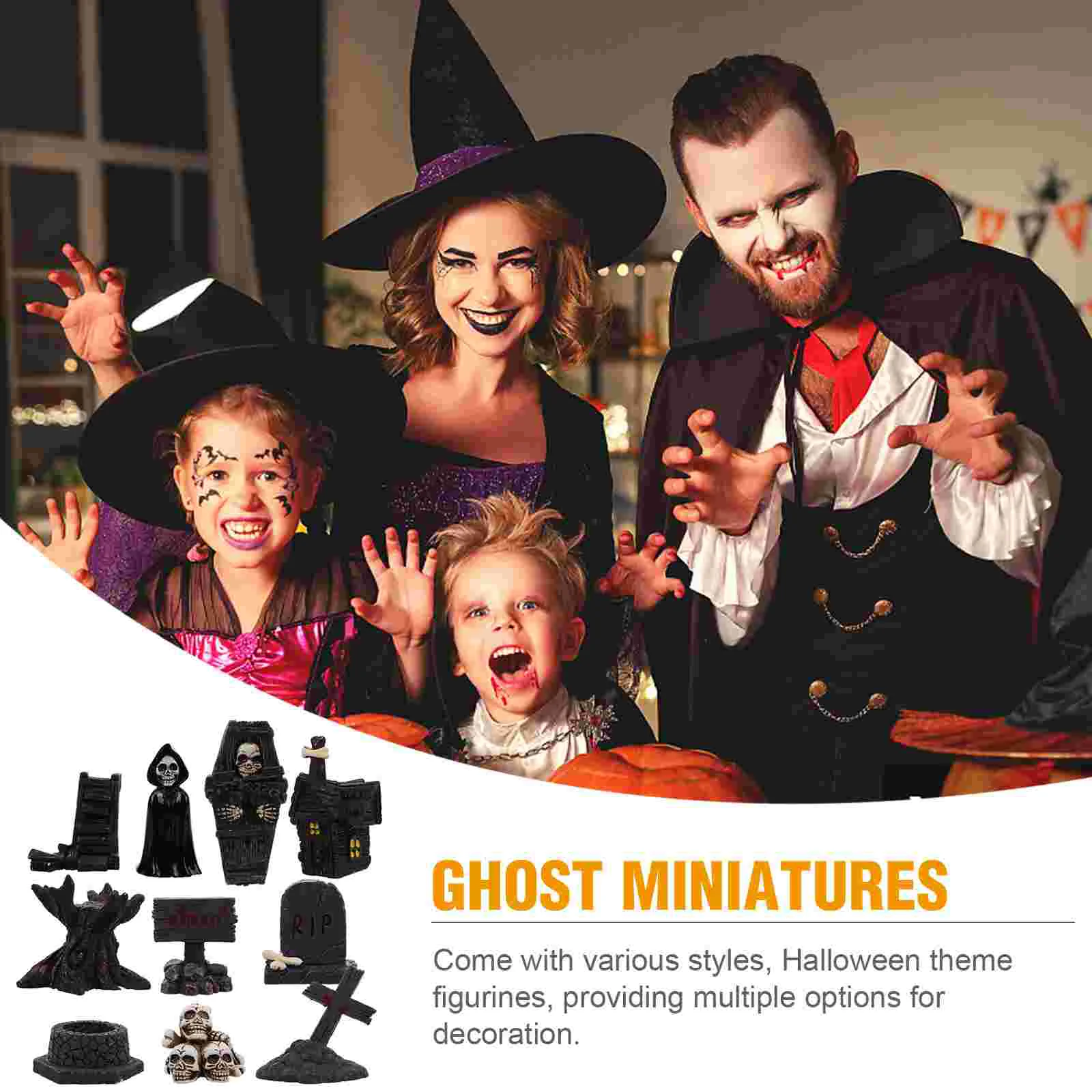 デスクトップハロウィーンの化粧品、ミニtombones、置物、お化け屋敷、樹脂ミニチュアアクセサリー、10個