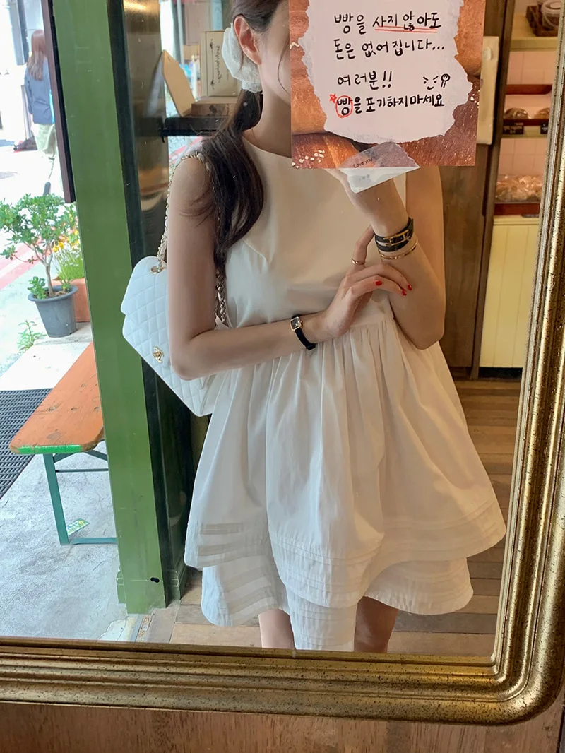 Vestido f sem mangas com babados de camada dupla, gola redonda, solto, doce, anti-envelhecimento, tamanho pequ, sai...