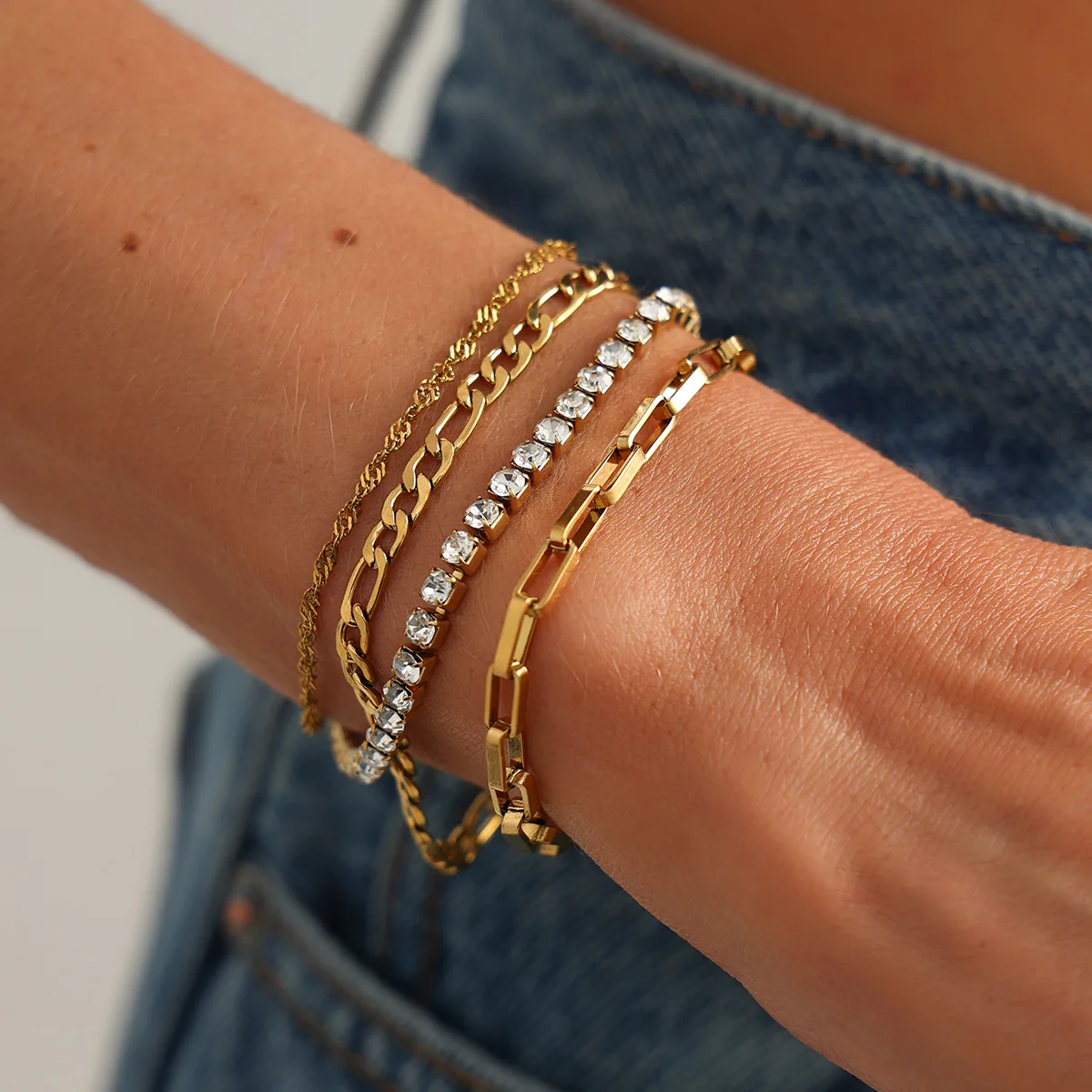Bracelet Collection Cross Fine Chain with Sparkling Crystal Stainless Steel Stackable Layered Womens Trendy Durable Accessory