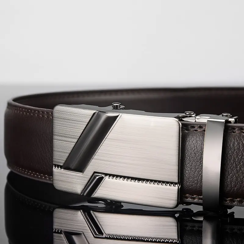 Ceinture en cuir PU noir pour hommes, métal, structure automatique, haute qualité, environnement de luxe, célèbre, travail, affaires