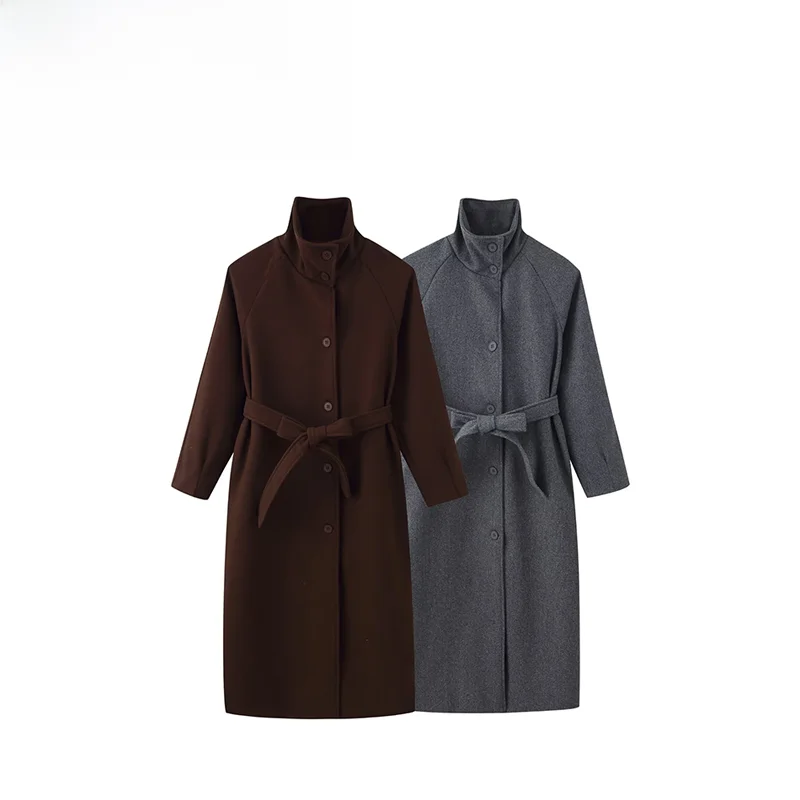 

Модный длинный шерстяной пальто для женщин, осеннее новое Sle Street Sle, универсальный простой дизайн, полиэфирное волокно, молодежный размер