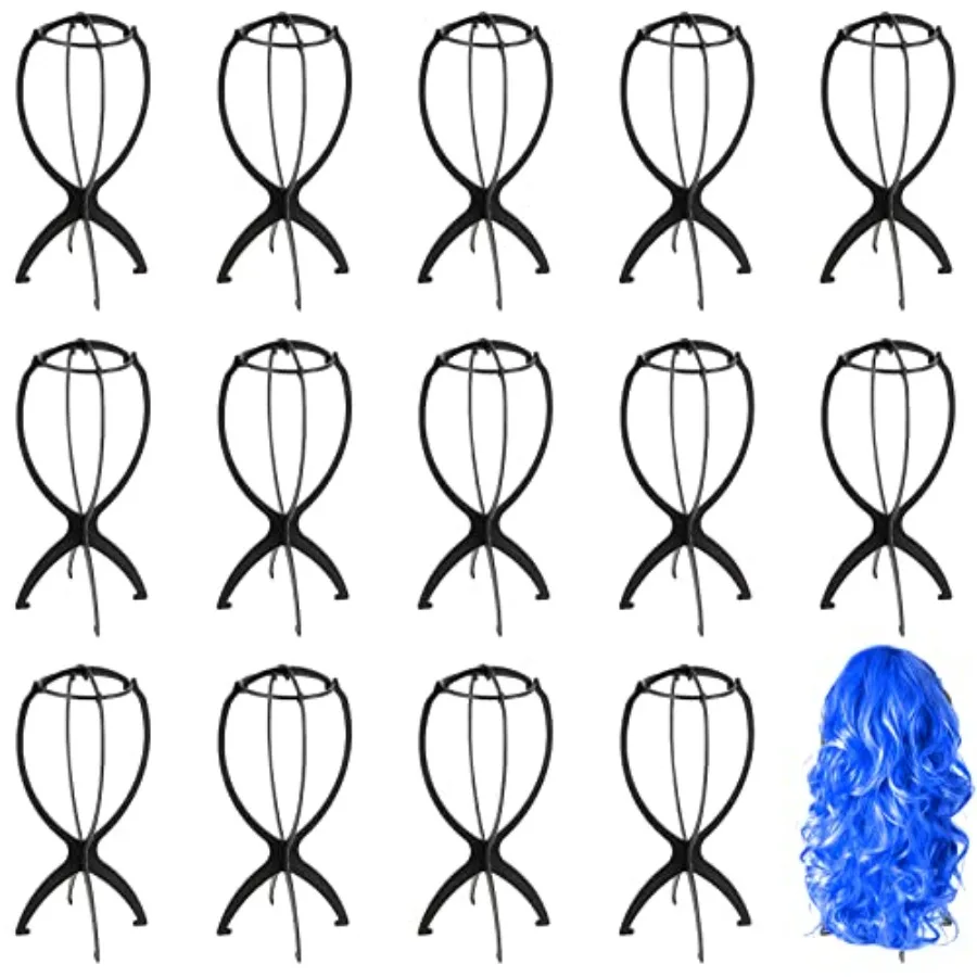 

JEUIHAU 15 Pack 14.2 Inches Plastic Folding Wig Stand Black Collapsible Wig Holder Portable for Women Ideal for Storing Multipl