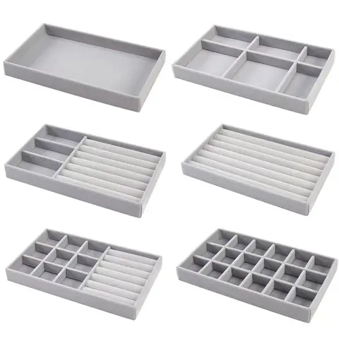 New Jewelry Organizer Velvet Jewelry Storage Tray Display Ring Bracelet Necklace Storage Box Showcase Drawer Organizer Trays
