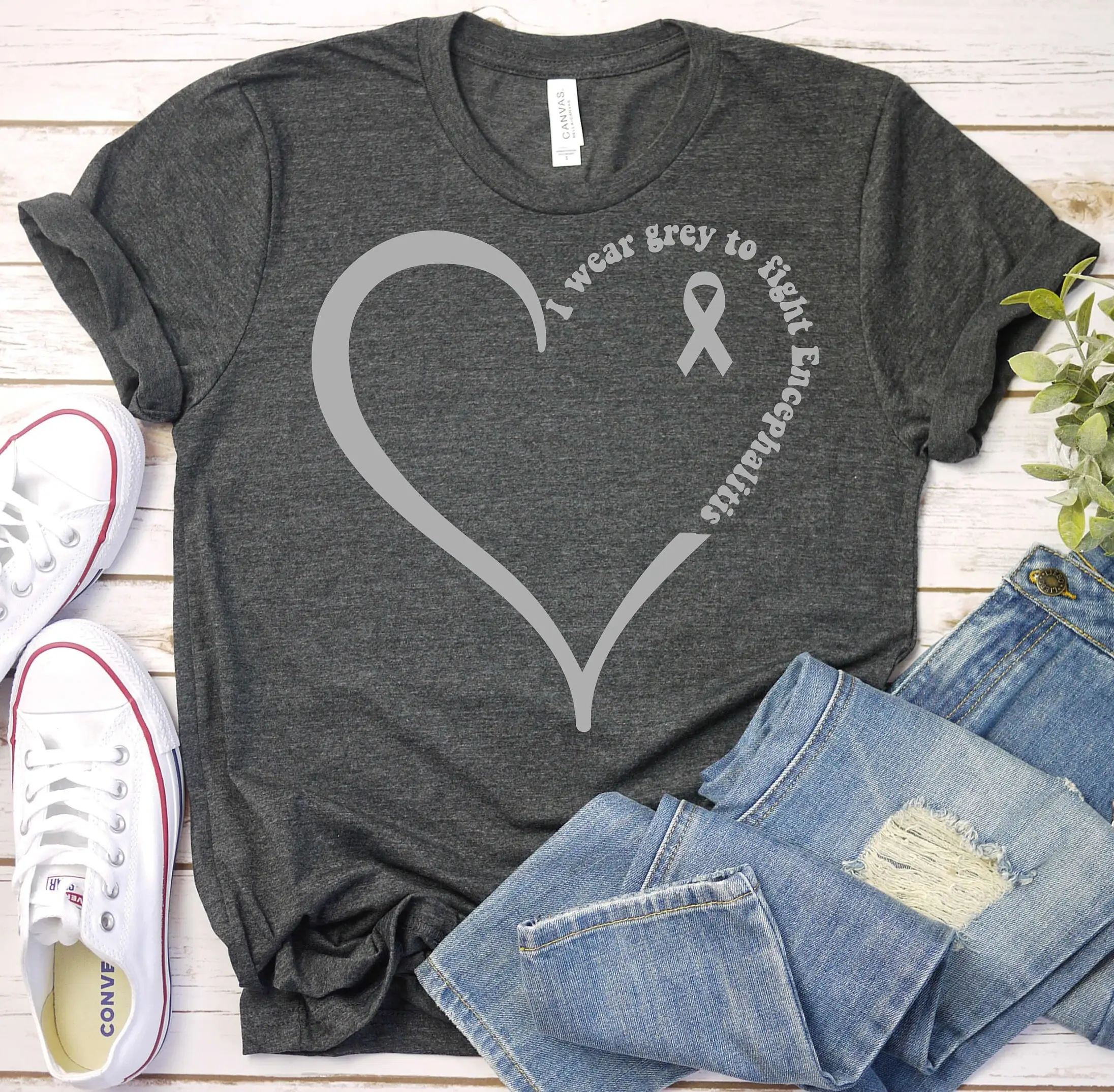 Encephalitis Awareness T Shirt Gray Ribbon Brain Tumor Support Prevention