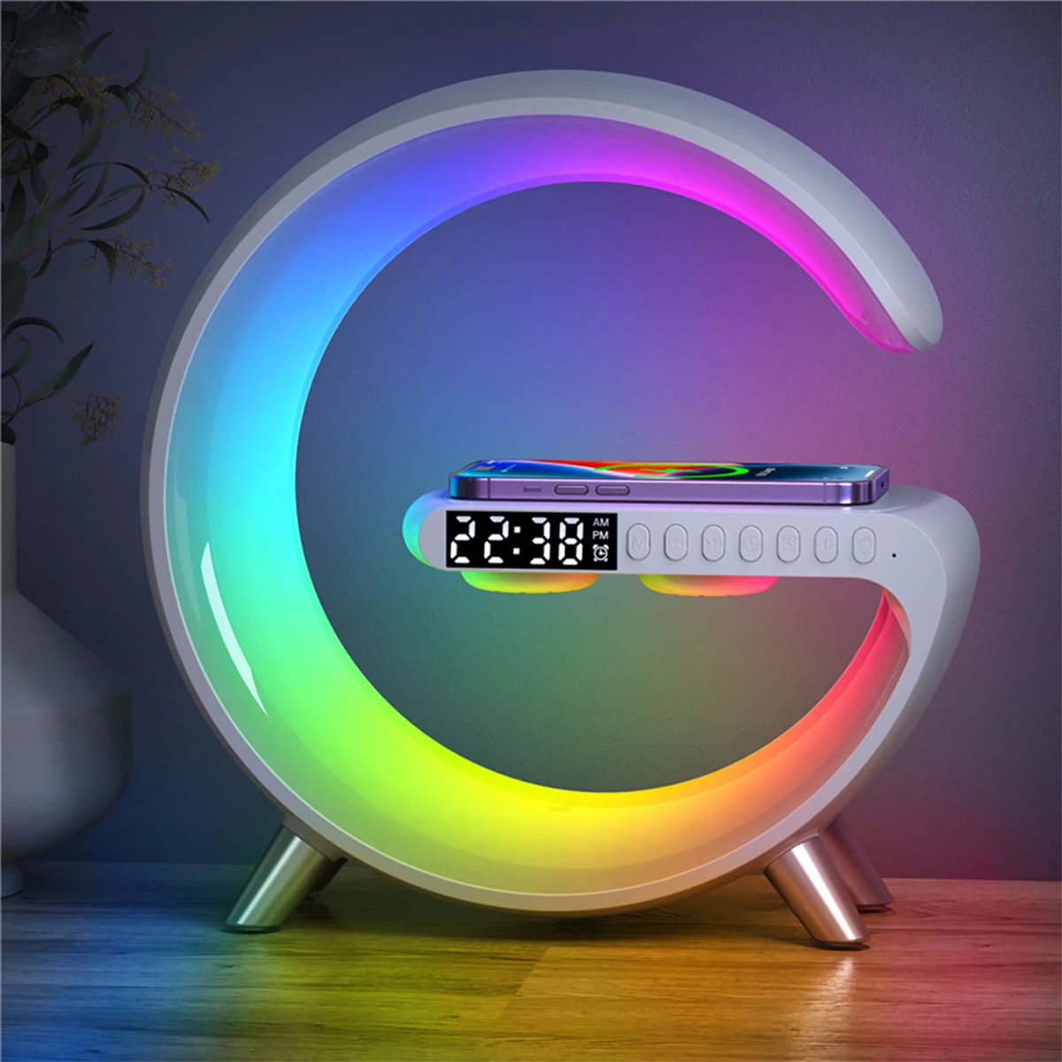 Multifunctional wireless charging stand alarm clock speaker APP RGB fast charging station suitable for iPhone X 11 12 13 14 Sams