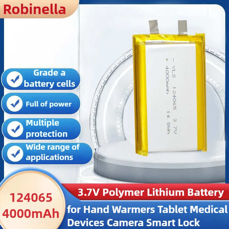 3.7V 4000mAh 124065 Polymer Lithium Battery Lipo Li-Polymer Batteries for Hand Warmers Tablet Medical Devices Camera Smart Lock